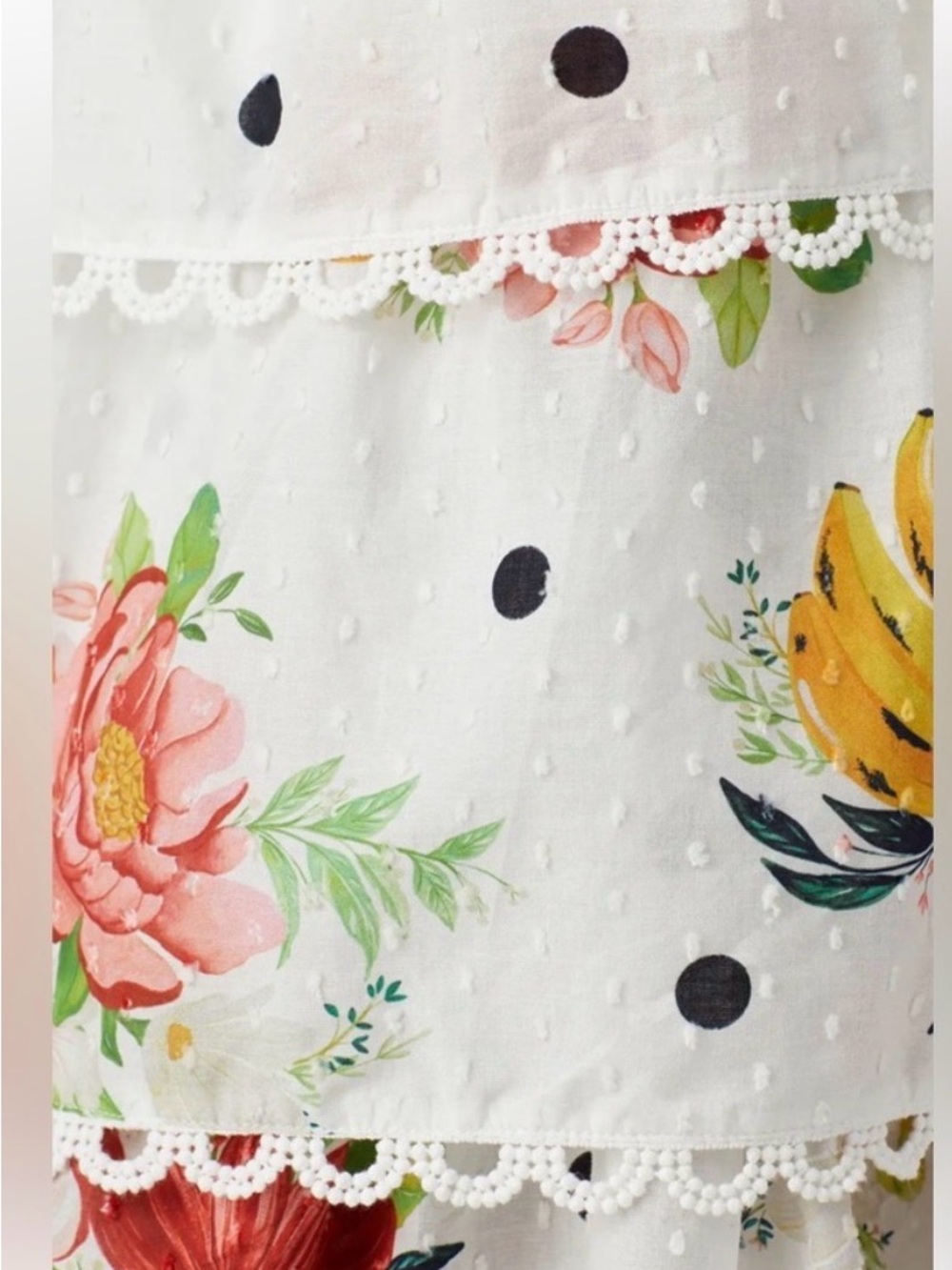FARM Rio Nanaju Dress Floral Polka Sleeveless Smocked Tiered Midi White Medium - Picture 7 of 7